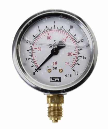 Manometer 10 bar. glycerínový, spodný vstup
