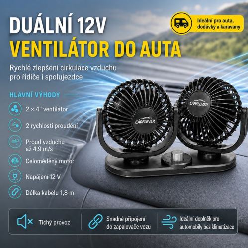 Otočný dvojitý ventilátor do auta 12V