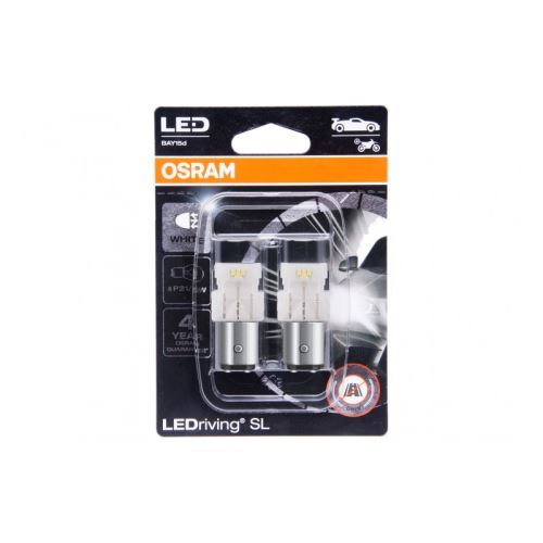 blistr 2ks LED 12V 21/5W BAY15d OSRAM, čirá